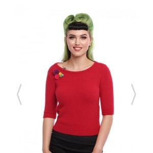 Collectif XS Pom Pom red sweater NWOT